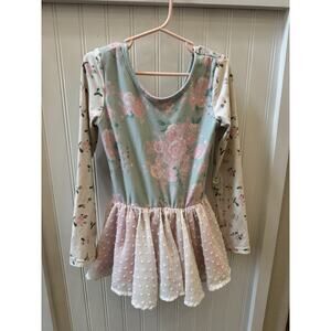 Cheeky Plum Girls Floral Tutu Dress Long Sleeve Ruffle Lined Pink Green 7Y